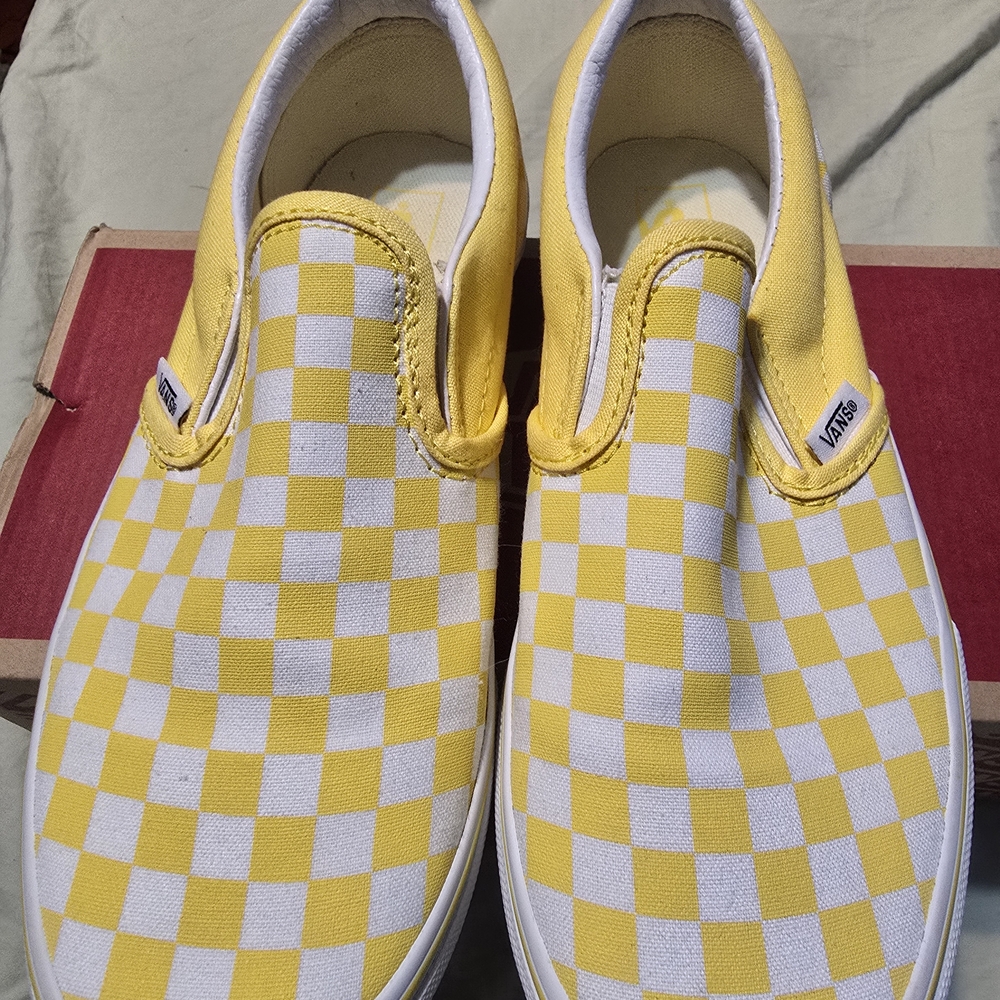 Vans Kids Yellow Checkered Slip-On Shoes